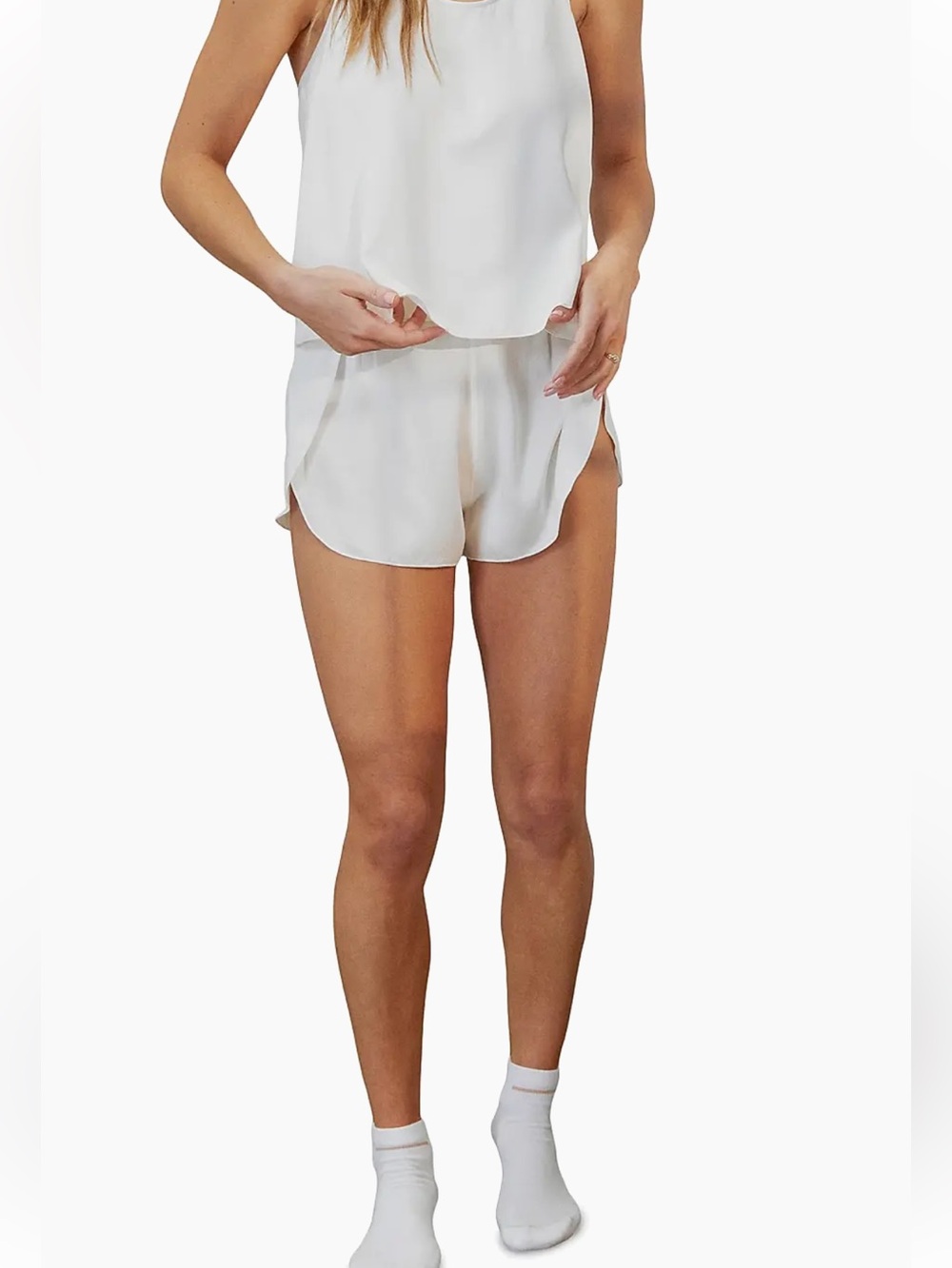 Lunya White Silk Elastic-Waist Shorts